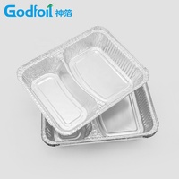 Boîte d'emballage jetable pour restauration rapide, 2 compartiments, conteneur en aluminium alimentaire avec couvercle