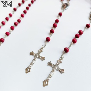 Collar de cuentas de oración de madera clásico con <span class=keywords><strong>cruz</strong></span> de María, regalo religioso de bautismo, rosario para hombres y mujeres con caja. - Product Image 3