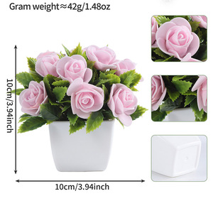 Rosas Artificiales al por Mayor en Maceta Blanca, Mini Bonsái para Decoración <span class=keywords><strong>de</strong></span> Hogar, Oficina, Dormitorio y Escritorio - Product Image 4
