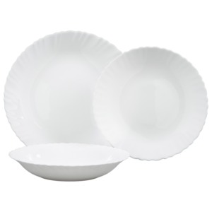 Set di Piatti in Vetro Opalino Bianco, Servizio da Tavola 18 Pezzi - Product Image 1