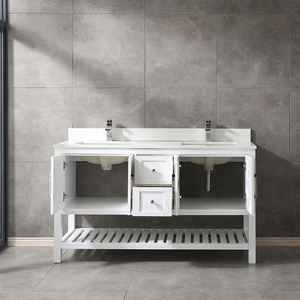 Mueble de Baño Moderno de Madera Maciza y Contrachapada Resistente al Agua con Espejo Enmarcado, Lavabo de Cerámica, Lavabos Dobles, Hecho en Vietnam - Product Image 2