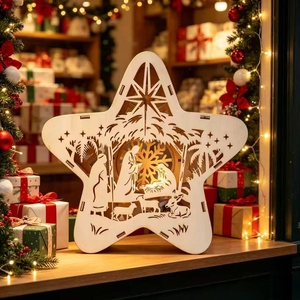Étoile <span class=keywords><strong>de</strong></span> Noël en bois avec lumière LED, scène <span class=keywords><strong>de</strong></span> la Nativité découpée au laser, décoration <span class=keywords><strong>de</strong></span> table 3D, 22 cm, décoration <span class=keywords><strong>de</strong></span> maison pour les fêtes - Product Image 3