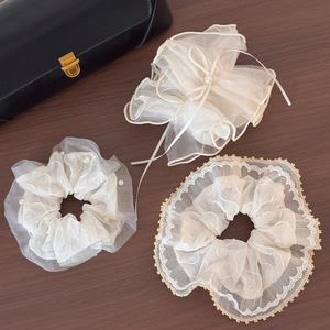 Nuovissimi Elastici per Capelli in Tulle/Pizzo Bianchi, Leggeri, Stile Estivo, per Ragazze, Fermacoda a Doppio Strato - Product Image 1