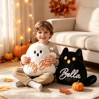Coussin en peluche chat fantôme personnalisé avec nom, coussin décoratif d'Halloween, décoration effrayante, cadeau pour enfants