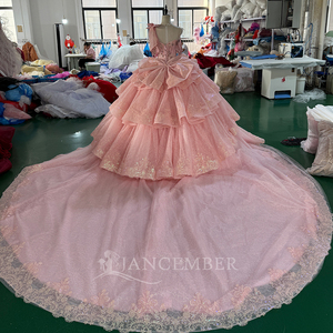 Mct024 Blush Pink Quinceanera <b>Dress</b> Bow Appliques Natural Corset Layered <b>Ruffle</b> Princess Ball Gown Sweet 15 Party for - Product Image 5