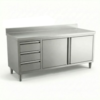 Table de travail en acier inoxydable 201/304 avec tiroirs et porte coulissante pour restaurant rapide, hôtel, boulangerie, cantine, cuisine