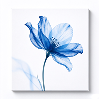Tableau mural en toile bleu floral, 4 panneaux, impression florale abstraite, peinture numérique encadrée en bois pour salon, chambre, bureau
