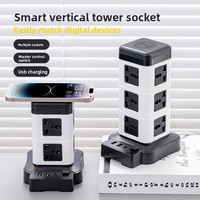 Multiprise universelle anti-surtension avec prises industrielles UK/US/EU, design vertical, charge sans fil, électrique