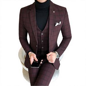Trajes de Negocios a Cuadros de Talla Grande M-58XL, el Mejor Traje de Tres Piezas para Novio (Chaqueta+Chaleco+Pantalones) - Product Image 2