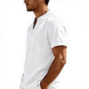 Men's Henley <b>Shirt</b> 100% French Linen Single Button 140g Breathable Stand Collar Outdoor Short Sleeve Casual Comfortable Summer - Product Image 6