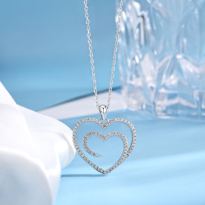 Collar con Colgante de Doble Corazón de Plata de Ley 925 de Lujo, Chapado en Rodio con Circonitas, para Mujer, Regalo del Día de San Valentín - Product Image 2