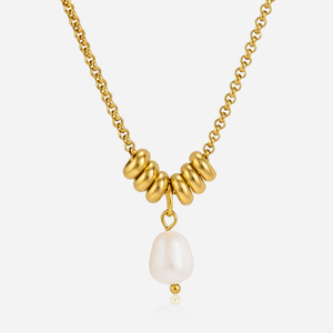 Collier pendentif J&D Jewelry <span class=keywords><strong>en</strong></span> or 18 carats et acier inoxydable avec perles d'eau douce véritables et perles métalliques pour femmes, cadeau élégant - Product Image 1