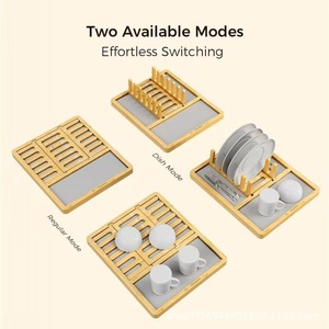 Wooden <b>Dish</b> <b>Rack</b> With Tray Square Multipurpose Quick Dry Desktop Storage For Kitchenware - Product Image 5