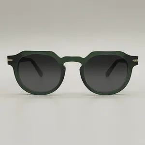Benutzer definierte hochwertige Metall Logo Sonnenbrille Männer Frauen TAC Gläser UV400 Outdoor Runde Acetat Sonnenbrille
