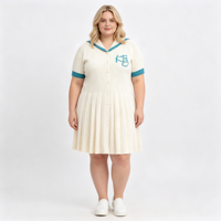 Robe en tricot rayée personnalisée pour femme grande taille, en fil filé à la main, gris turquoise, avec broderie nœud et boutons sur le devant