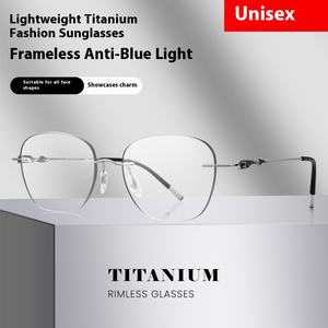 エリートチョイスERSIユニセックスファッショナブルなポリゴンリムレスハーフフレームリーディングメガネ純粋なチタン超軽量アンチブルーライト - Product Image 3