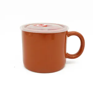 Wholesale 22oz red round ink ceramic portable stoneware soup large mug with handle lid