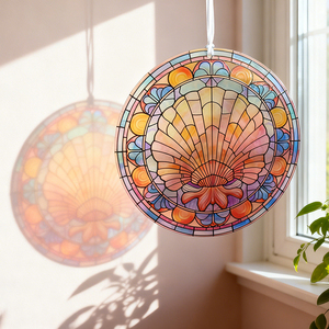 Atrapasueños de Vidrio con Patrón Animal Estilo Art Deco, Adorno Colgante para Ventana de Vidrio Tintado, Temática Oceánica, Forma Redonda, Arte de Pared para Hogar y Exterior - Product Image 1