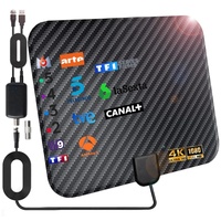 Antenne TV numérique à gain élevé Qiyuntong en fibre de carbone avec amplificateur quadruple noir 20 pour Smart TV - HDTV amplifiée à montage mural intérieur 5V