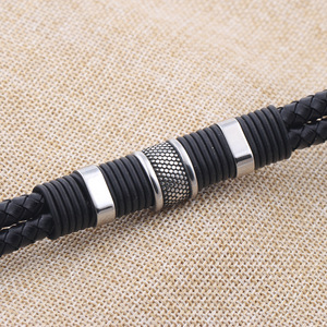 Pulsera de Cuero Negro Tejida para Hombre, Cierre Magnético de Acero Inoxidable, Diseño Geométrico, Joyería de Regalo, 20MM - Product Image 3