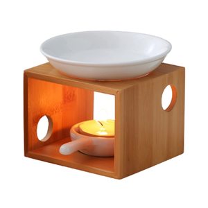 Wooden Aroma <b>Burner</b> With Ceramic Dish <b>Candle</b> Warmer For Indoor Aromatherapy Home Decor - Product Image 1