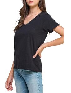 Camiseta de manga corta con cuello en V de algodón orgánico 100% peinado para mujer, camisetas para niñas y mujeres - Product Image 3