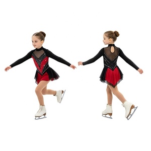 Girls Figure Skating Dresses Long Sleeve Rhinestone Mesh Skirt Ice Skating Competition <b>Costume</b> Kids Performance - Product Image 2