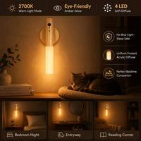 Lámpara de Pared Inteligente con Sensor de Movimiento RGB, Lámpara Nocturna Magnética Recargable de Madera, Portátil para Dormitorio o Escalera
