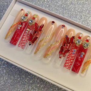 B 35% de réduction <span class=keywords><strong>sur</strong></span> les ongles à pression personnalisés, nouvelle palette rouge de haute qualité, ongles artificiels à longue courbe en forme de cercueil - Product Image 6