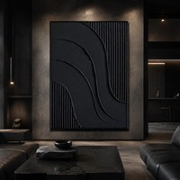 Grande toile abstraite texturée minimaliste peinte à la main, peinture au plâtre moderne, décoration murale 3D noire