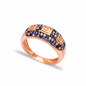 Diseño de símbolo de llave griega mezcla colorida CZ anillo de racimo de piedra venta al por Mayor turco hecho a mano 925 joyería fina de plata para mujeres - Product Image 2
