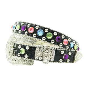 Alta calidad 2,6 cm 1 "ancho Aleación de Zinc personalizado moda occidental elegante tachonado PU cuero cristal Rhinestone Pin hebilla cinturón - Product Image 1