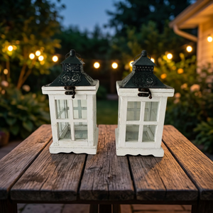 Juego de 2 faroles de madera Vintage hechos a mano, con techo de Metal utilizado para iluminación festiva, decoración para el hogar y el jardín, venta al por mayor - Product Image 2