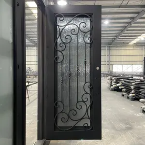 Modern Screen Main Entry Rod House Storm Security Black Single Double Modern Wrought Cost Iron Front Doors