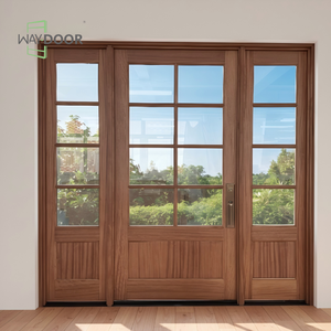 <span class=keywords><strong>Porte</strong></span> d'entrée en bois massif chêne acajou fini, à pivot unique, avec panneaux latéraux en double vitrage, insonorisée, de notre usine. - Product Image 3