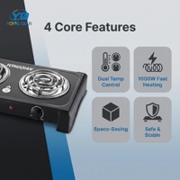 Kompor Listrik Ganda YQ-200H-2 2 x 1000W 150mm dengan Plat Masak Spiral Coil, Ringkas, untuk Meja Dapur, Bersertifikasi CE CB
