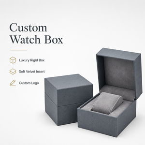 Boîte de rangement pour montres de luxe avec logo personnalisé, emballage en carton rigide écologique carré avec coussin en velours - Product Image 1