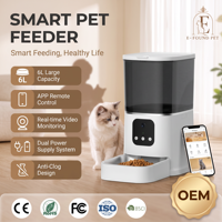 Tempat Makan Hewan Peliharaan Pintar, Stylish, Lucu, Kokoh, Tahan Air, Portabel, Plastik, Stainless Steel, Kapasitas 6L, WiFi, Layar LCD, Kamera, Otomatis