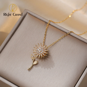 Collar de girasol giratorio de moda, cadena de clavícula de oro, collar con colgante de flor de Sol para aliviar el estrés para mujer, joyería - Product Image 2