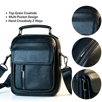 Sac bandoulière compact en cuir véritable pour homme, léger, imperméable, avec fermeture éclair, pour le travail et les voyages