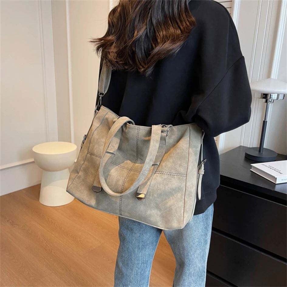 Solid Color Ladies SuedeHandbag Retro Suede Women's Quilted Large Tote Shoulder Bag Female Vintage Designer Crossbody Bags Sac