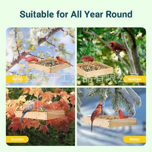 ที่ให้อาหารนกแบบแขวนทำจากไม้  ตกแต่งแบบธรรมชาติ สำหรับใช้ในสวนกลางแจ้ง - Product Image 4