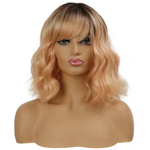 for women sleek wholesale factory supplier high temperature heat resistant blond made machine wig body wave synthetic hair wigs