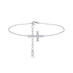 Pulsera de Cable Ajustable con Cruz Horizontal Micro Pavé Completo de Plata S925 Grabada, para Uso Diario, Fina, de Fabricante de Joyería - Product Image 1