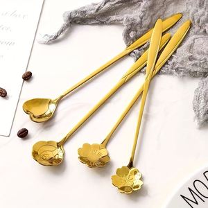 Cuillères à long manche en acier inoxydable exquises, motifs Sakura Rose, idéales pour les restaurants, les mariages, l'agitation du café, ensemble de cuillères - Product Image 1