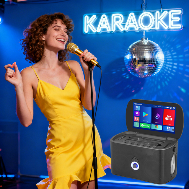 Dual 4'' Woofer 2-Way Mini Karaoke System Powerful Rechargeable Mobile Portable All-In-One Android 13 Karaoke Machine Speaker