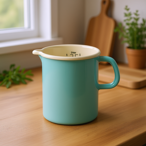 Enamelled <b>Measuring</b> Cup 1 Liter Turquoise With Handle For Kitchen Use - Product Image 3