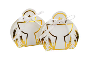 50 boîtes pliables en papier recyclé pour bonbons et friandises, motif Calice Sacré, avec ruban, pour baptême, croix, biscuits, <span class=keywords><strong>baby</strong></span> shower - Product Image 3