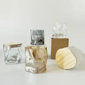 Bocaux à bougie en verre de luxe gris clair iridescent 275ml, pot à bougie en verre ambre 8oz 9 oz avec couvercle en bois