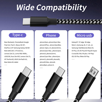 Câble USB C 6 pieds 100W Nylon tressé USB-C cordon de chargeur multiple avec port Micro et IP de type C pour câble de charge iPhone 16/15